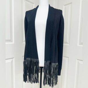 Central Park west open front fringe knit cardigan black S